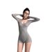 Women's American Style Long Sleeved Jumpsuit Hot Girl Fitness Cycling Outfit Versatile High Waisted Slimming Casual Shorts Spring Autumn_ecoleips.com