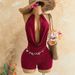 Sultry Red Halter Neck Jumpsuit For Women - Bodycon Stretchy Shorts Romper, Sexy Backless One Piece Outfit For Vacation, Party, Club_ecoleips.com