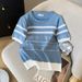 Women's Clothing Summer Women's Color Block Striped T-Shirt Round Neck Short Sleeve Ice Silk Knitwear Design_ecoleips.com