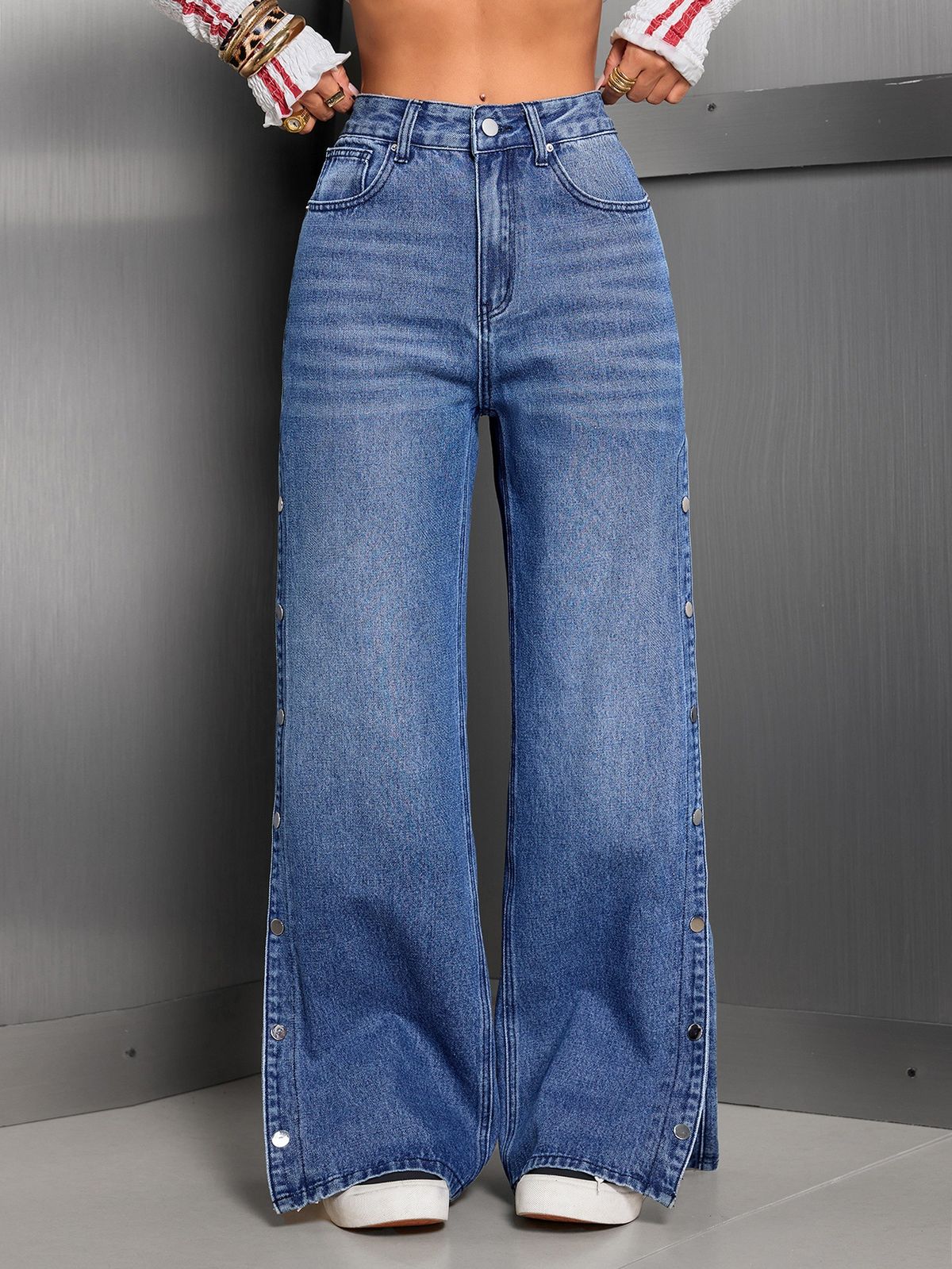 High Waisted Loose Fitting Straight Leg Jeans For Women Button Design Relaxed Everyday Wear Comfortable Feshion_ecoleips.com