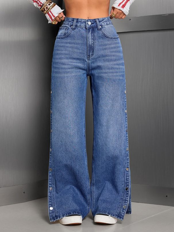 High Waisted Loose Fitting Straight Leg Jeans For Women Button Design Relaxed Everyday Wear Comfortable Feshion_ecoleips.com