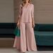 Elegant Women's Two-Piece Pant Set - V-Neck Long Sleeve Top & Wide-Leg Pants For Office & Casual Wear_ecoleips.com
