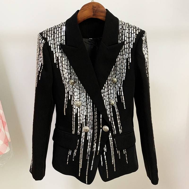 Women's Clothing Spot Autumn And Winter New Women's Jacket Double Breasted Metal Plate Heavy Beaded Slim Suit_ecoleips.com