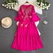 Women's Clothing Travel Flared Sleeve V Neck Dress Style Embroidered Slimming Bohemian Three Quarter Length Spring Autumn_ecoleips.com