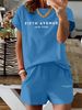Summer New Pink Letter Pattern T-Shirt, Casual Print Round Neck Short Sleeve Top With Elastic Waist Pocket Women's Two-Piece Set-291_ecoleips.com