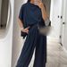 Women's Professional Two Piece Outfit Solid Color Wide Leg Pants Flowy Loose Comfortable Clothing Set Casual Spring/Autumn_ecoleips.com