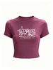 Women's Y2K Crop Top, Logo Print Short Sleeve T-Shirt, Trendy Casual Street Style Tee_ecoleips.com