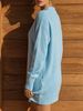 Lightweight Airy Stand Collar Split V Neck Loose Long Sleeve Knit Dress_ecoleips.com