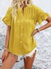 K Women's Casual Short Sleeved Pleated Shirt Button Solid Color Stand Up Collar Shirt_ecoleips.com