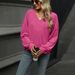 2025 Autumn/Winter New Solid Color V-neck Loose Casual Long Sleeve T-shirt Top Women's Wear_ecoleips.com