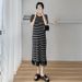 Summer New Korean Fashion Striped Maternity Knitted Dress_ecoleips.com