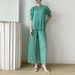 Audday Heavy Pleated Summer 2025 Elegant Two-Piece Slimming Beaded Short Sleeve Top Loose Casual Wide-Leg Pants Set_ecoleips.com