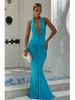 Deep V Neck Draped Ruched Sexy Maxi Dress Women Summer Fashion Halter Sleeveless Backless Club Party Long Dress Elegant BM98_ecoleips.com