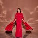 Vintage-Inspired Wine Red Evening Gown – Flared Sleeve Satin Banquet Dress With U-Neck & Bodycon Silhouette For Cocktail Parties, Wedding Receptions_ecoleips.com