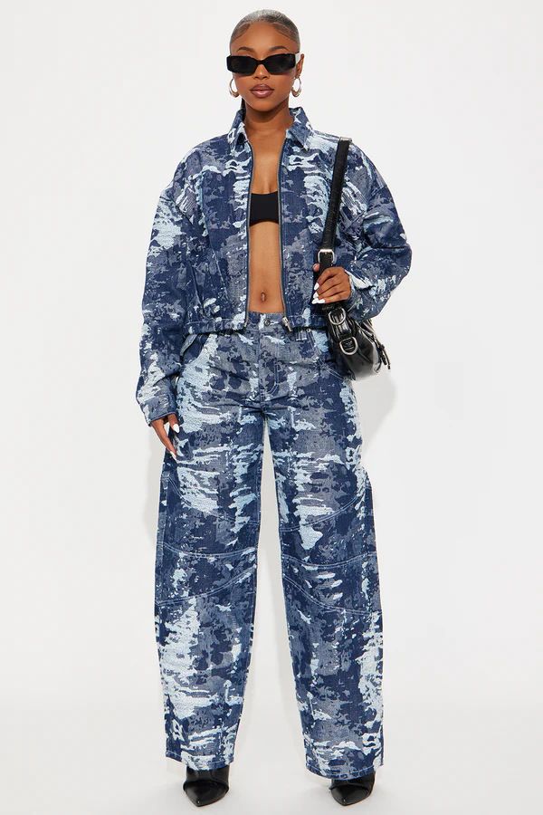New Women's Rock Pattern Jacquard Denim Jacket And Trousers Set American Clothing_ecoleips.com