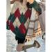 girl Quilted Color-Block Christmas Sweater Lazy New Autumn Winter Retro Loose Pullover Knitted Top Layered Wear_ecoleips.com