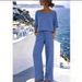 Women's 2 Piece Short Sleeve Linen Top And Long Pants Set – Casual Beach Resort Outfit For Summer Daily Wear_ecoleips.com