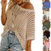 Women's Summer Knit Sweater Five-Sleeve Hollow Out Hem Pullover Beach Cover Up Sexy_ecoleips.com