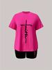Summer Women's Casual Fashion Faith LetterPrint Loose T-shirt+shorts Two-piece Sportswear Suitable For Daily Wear-92_ecoleips.com