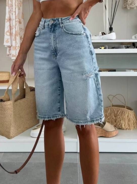 K New Urban Casual Loose Hole Women's Denim Shorts_ecoleips.com
