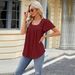 Women's Clothing Pleated Hollow Square Neck Jacquard T-Shirt Short Sleeved Swallowtail Top American Style_ecoleips.com