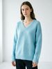 Light Blue Pit Rib Knit Sweater, Loose V Neck Lightweight Breathable Soft Skin-touch Wool Blend Pullover_ecoleips.com