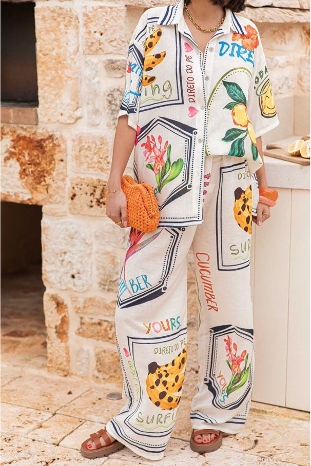 Women's Clothing New Personalized Graffiti Print Loose Large Size Casual Shirt Wide Leg Pants Suit_ecoleips.com