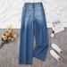 Blue Wide-leg Jeans For Women, Loose Fit, High-waisted, Slimming, Narrow Straight-leg Pants, Popular This Year, New_ecoleips.com
