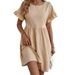 Crew Neck Loose Cotton And Linen Pocket Dress_ecoleips.com