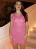 Hugcitar 2024 Summer Knitted O Neck Sleeveless See Through Tassel Sexy Slim Mini Dress Women Elegant Outfit Beach Vacation Party_ecoleips.com
