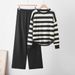 Women's Autumn Winter Knitted Sweater Set Color Block Long Sleeve Fashion Casual Cross Border European American Style Clothing_ecoleips.com
