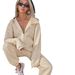 Voya Women's Two Piece Tracksuit Set – Grey Hooded Zip-Up Sweatshirt & Wide Leg Joggers, Casual Loungewear, EU Daily Active Wear_ecoleips.com