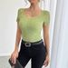 Women's Clothing Solid Color Lace Slim Square Short Sleeved T Shirt Tops_ecoleips.com