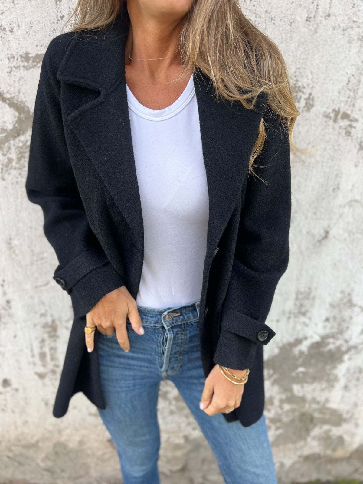Women's Casual Loose Lapel Faux Woolen Coat Autumn Winter Cardigan With Pockets_ecoleips.com