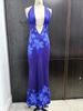 Gradient Blue Rhinestone Tie Dye Long Dress For Women Halter Neck Deep V Backless Slim Fit Party Evening Sexy_ecoleips.com