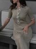 Women's Short Sleeve Lapel Ribbed Knit Button Front Bodycon Midi Dress – Spring Summer Casual Gown 2026_ecoleips.com