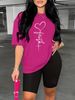 Summer Women's Casual Fashion Heart-shaped Letter Pattern Printed Loose T-shirt Shorts Two-piece Set Set Summer Sportswear Suitable For Daily Wear-189_ecoleips.com