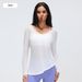 Loose V Neck Long Sleeved Cover Up, Pleated Waist Slimming Sports T Shirt, Lightweight Quick Drying Yoga Top, D26100_ecoleips.com