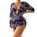 Women's 3-Piece Bikini Set With Halter Top, High Waist Bottom & Beach Cover-Up, Tropical Print Swimsuit_ecoleips.com