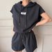Women's Clothing Simple Temperament Letter Patch Drawstring Hooded Sweatshirt High Waist Casual Shorts Suit_ecoleips.com