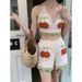 Summer Bohemian Knitted Cut-Out Crochet Striped V-Neck Bandeau Top + High-Waisted Shorts Two-Piece Set Trend_ecoleips.com