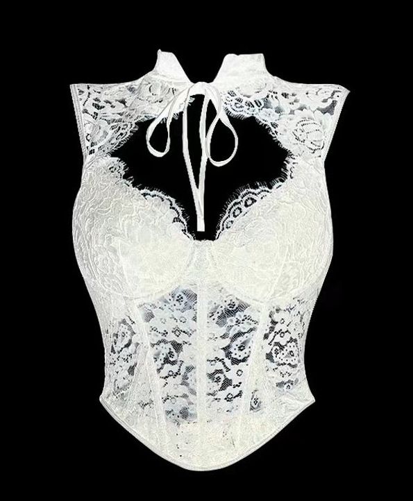 K Lace Patchwork Fishbone Vest, Hot And Spicy Style Top, Waist Cinching Fishbone, External Suspender, Chest Wrapped Vest_ecoleips.com
