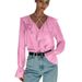 Women's Clothing New Style Ruffled Solid Color V Neck Puff Sleeve Shirt Spring And Autumn Niche Design Versatile Top_ecoleips.com