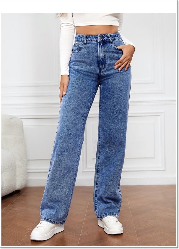 Voya Women's New High Waisted Design Washed Women's Jeans Fashionable And Versatile, Slimming Straight Leg Fashionable Pants Cotton_ecoleips.com