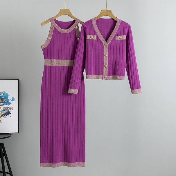 French temperament lady high waist fashion two piece sweater dress new knitted sweater vest dress_ecoleips.com