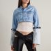 Women's Casual Fashion Short Denim Jacket Color Block Belted Baseball Jacket Indigo Blue Solid_ecoleips.com