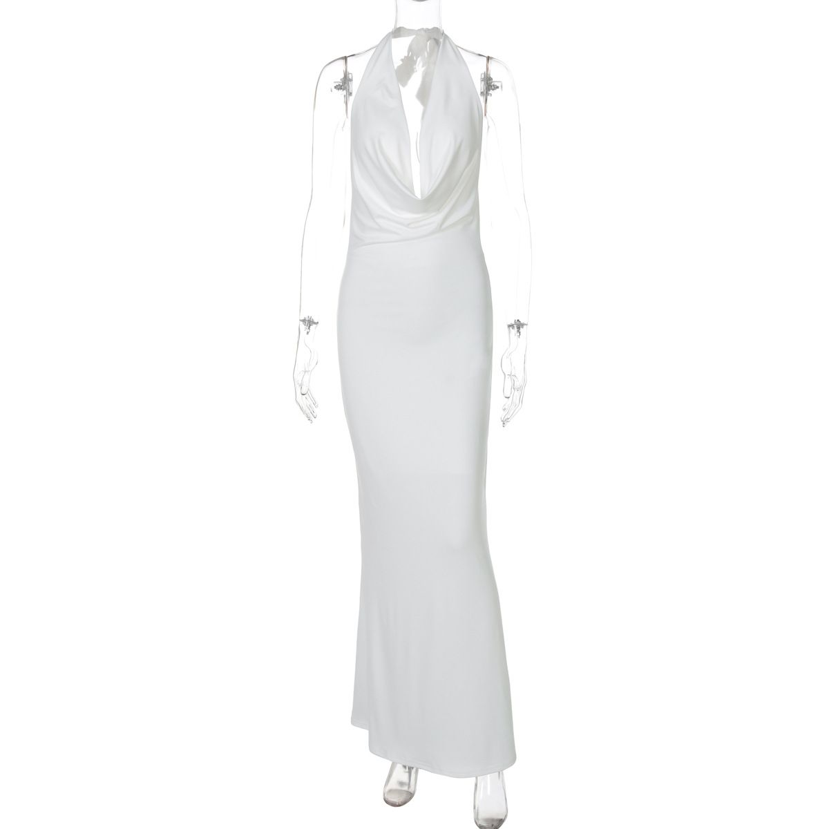 Women's 2025 Summer New Fashion Sexy Deep V Neck Halter Tie Backless Dress Wholesale_ecoleips.com