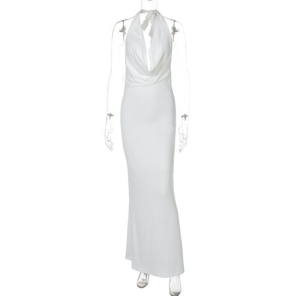 Women's 2025 Summer New Fashion Sexy Deep V Neck Halter Tie Backless Dress Wholesale_ecoleips.com