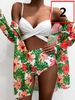 Women's sexy gathered mesh three-piece print split swimsuit for women_ecoleips.com