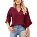 Verve 2025 Summer New Women's Fashion Solid Color Loose V-neck Chiffon Blouse_ecoleips.com